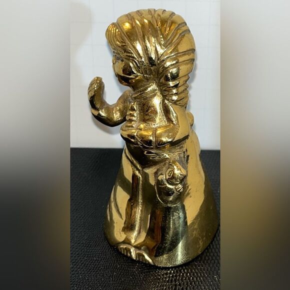Vintage BRASS BELL Bedtime Sleepy Girl yawning pajamas teddy bear HEAVY 4" tall - Picture 3 of 12